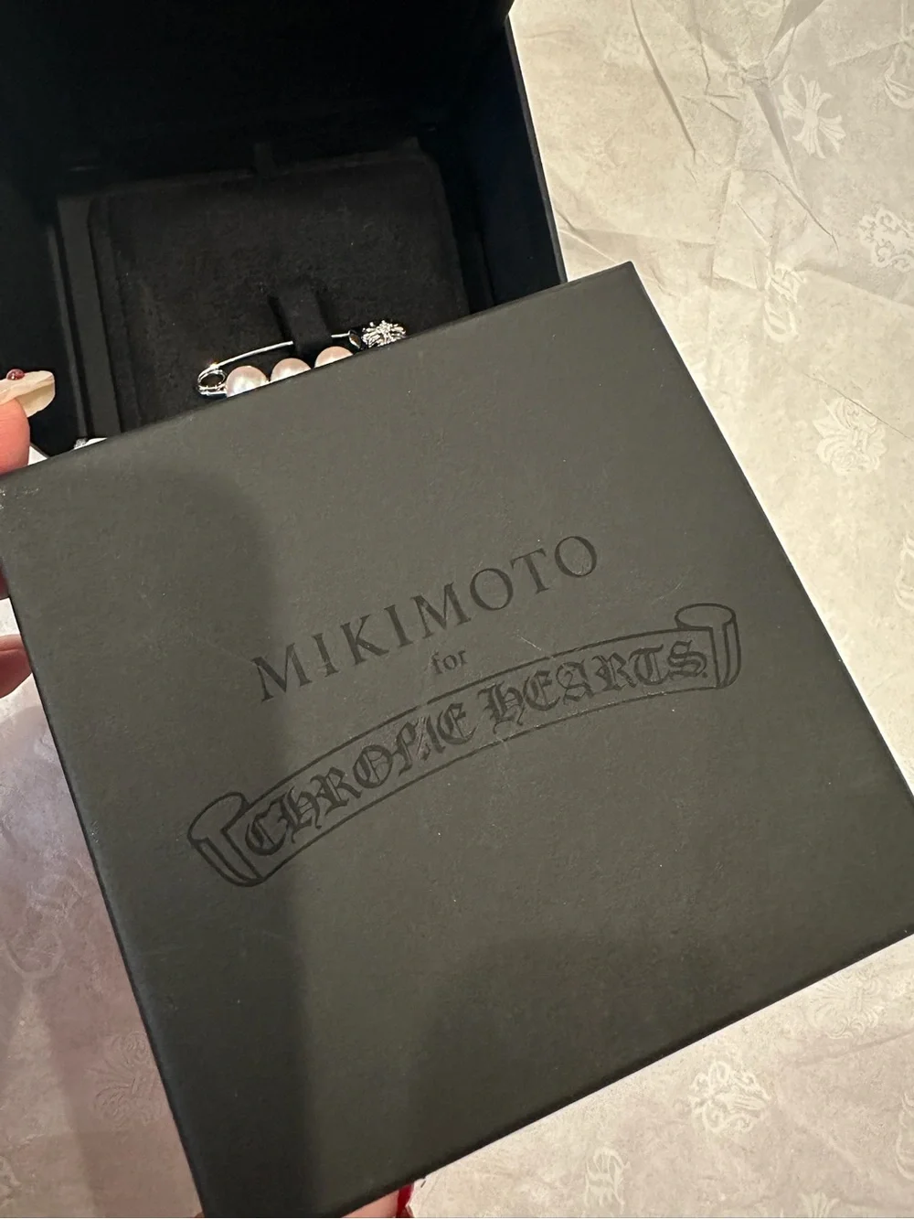 Chrome Hearts X Mikimoto 18K White Gold Diamond Pearl Safety Pin